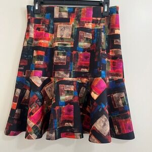 Beatrice B Abstract Geometric Skirt Flounce Hem Size 6 Italy Artsy Eclectic Bold